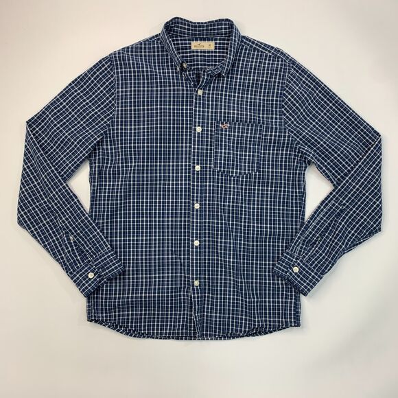 Hollister Shirt Men M Medium Blue Multi Checkered Cotton Long Sleeve Button Down - Picture 2 of 12